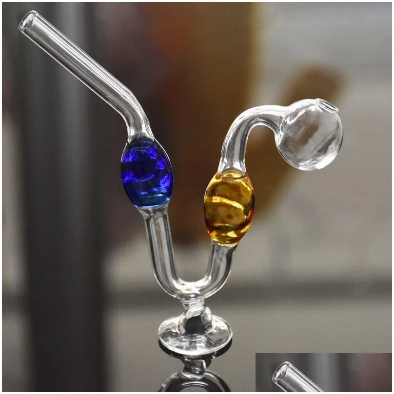 serpentine portable glass water pipes colorful oil burner pipe thick pyrex downstem rig round of small glass tobacco bubbler bowl for smoking accessories