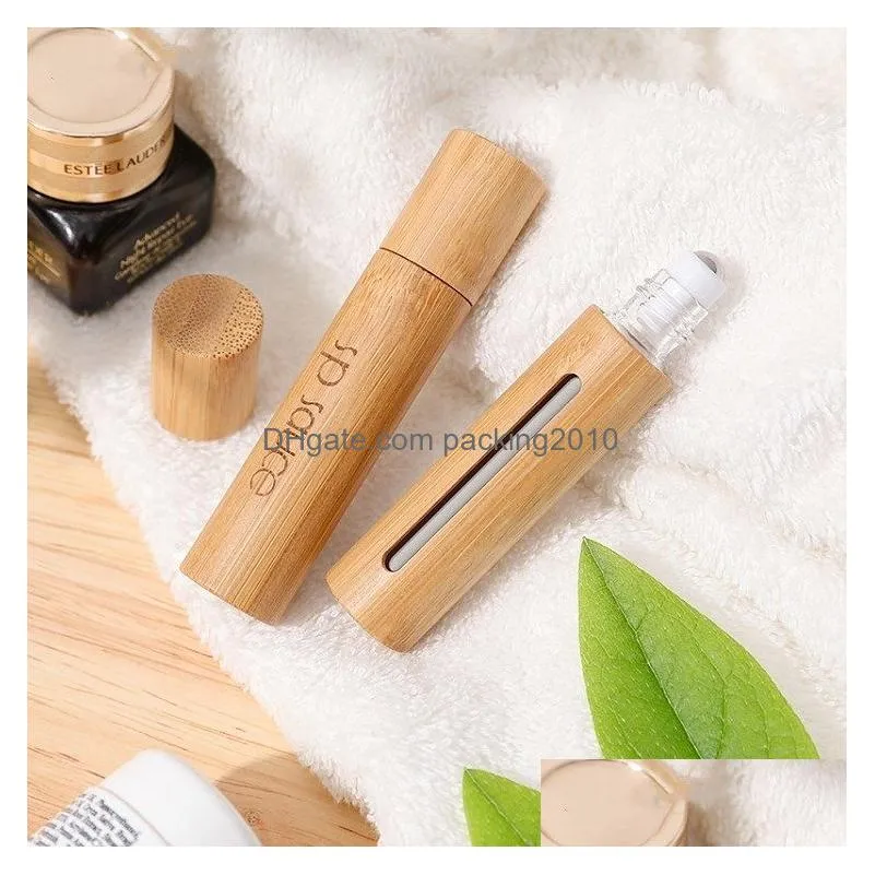 10ml natural bamboo refillable empty  oil bottle  oils diffusers scent steel roller ball bottle for home travel