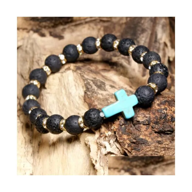 fashion 8mm lava stone amazon beads cross bracelet diy aromatherapy  oil diffuser bracelet for women men jewelry