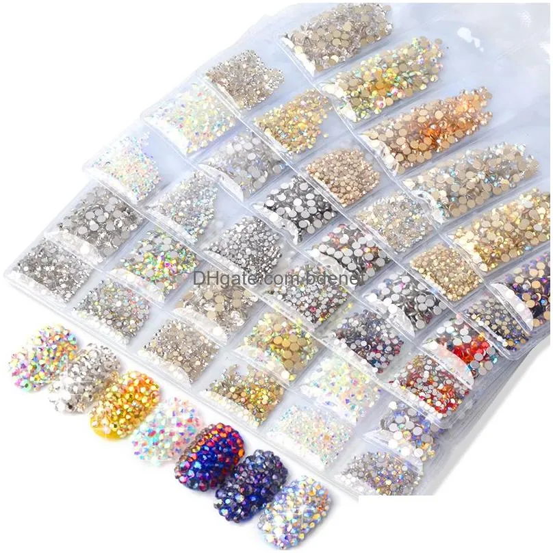 1440pcs/pack colorful nail rhinestones ss3-ss10 non hotfix crystal rhinestone 3d flatback glass strass glitter decorations