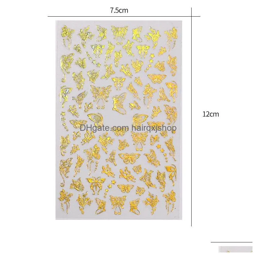 gold silver nail art laser butterfly stickers spring summer butterfly metal sticker decals holographic manicure decorations