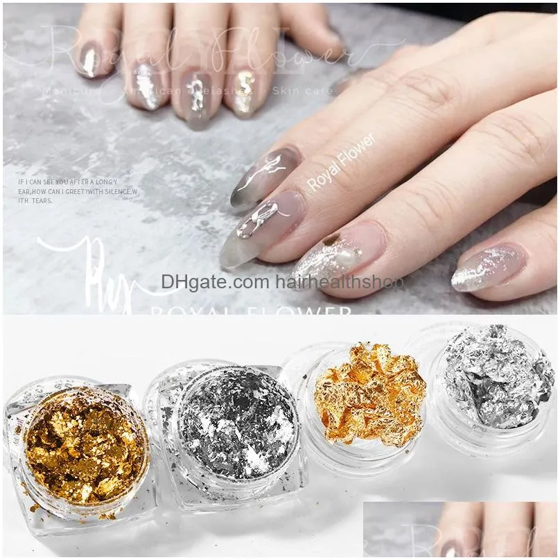 1 box glitter aluminum flakes mirror irregular nail foils paper gold silver nail paillette chrome pigment nails art decorations