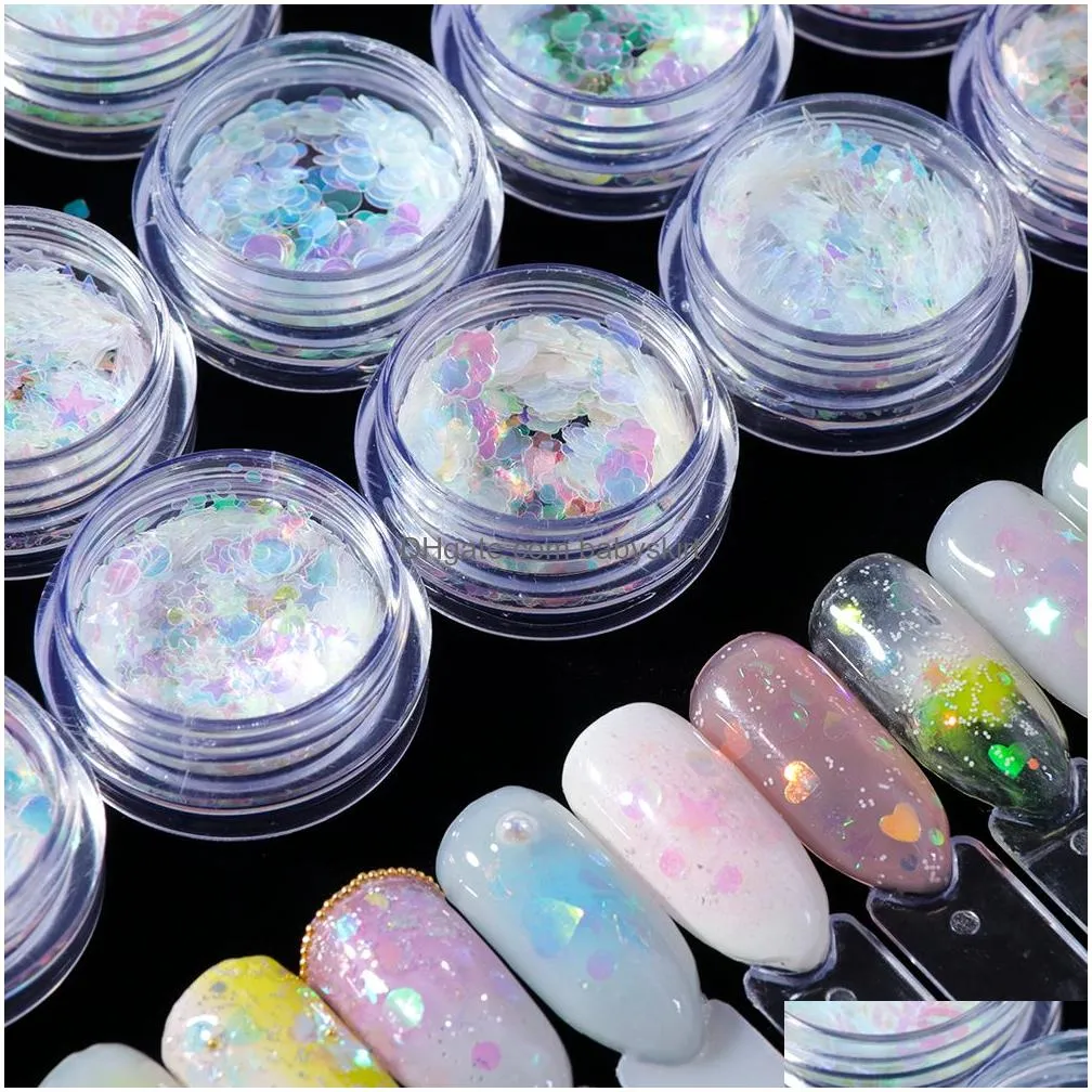 nail art glitter ab chameleon color sequins flakes uv gel polish star heart flower paillette decorations chab01-15-1