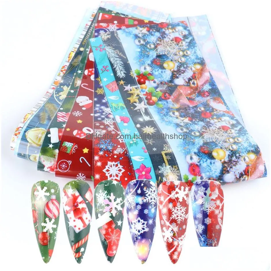 10pcs/pack christmas winter nail foils stickers set santa claus snowflakes nail art transfer slider manicure decoration wrap chsw7115