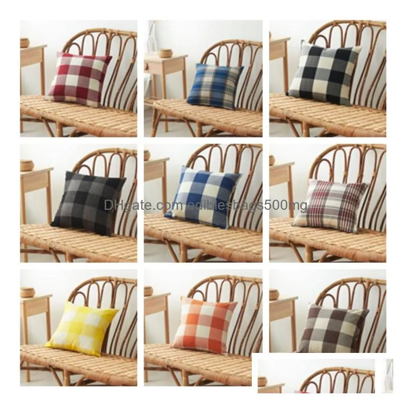 plaid pillow case linen plain striped pillow cover check pattern pillows covers xmas square tartan car pillowcases cushion cover