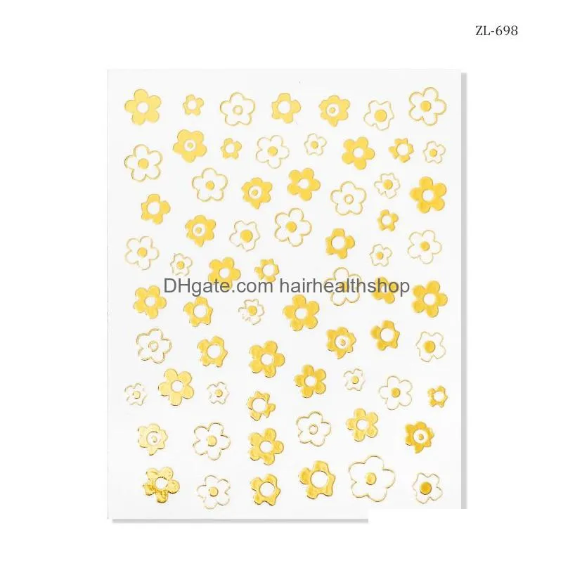 3d gold nail art flowers geometric stickers metal sticker decals holographic nails manicure decorations