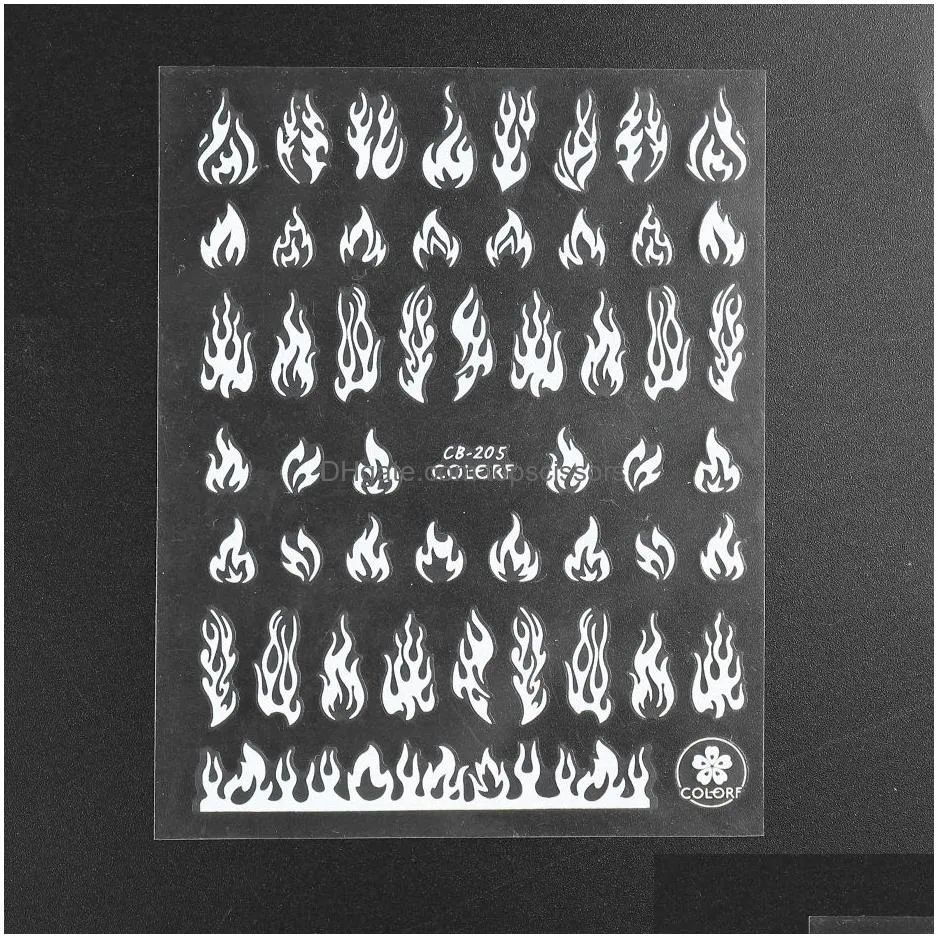 fire flame 3d nail stickers gold white black nails art foil decal slider winter adhesive manicure decoration accessorieschcb205