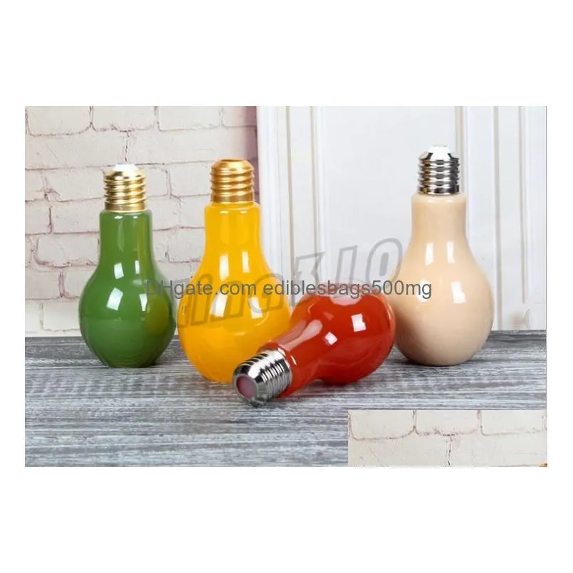 home drinkware tools light bulb beverage bottle milk tea bottle plastic juice bottles creative yogurt cups with straw cup 4679