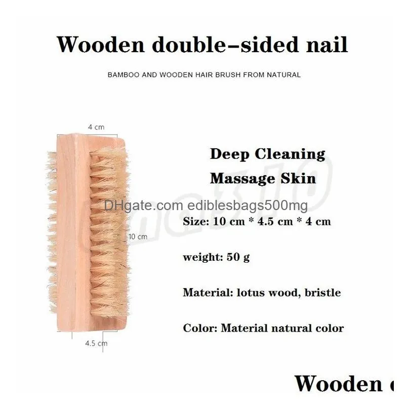 double-sided boar bristles nail brush natural pig bristles cleaning brush wooden massage brush