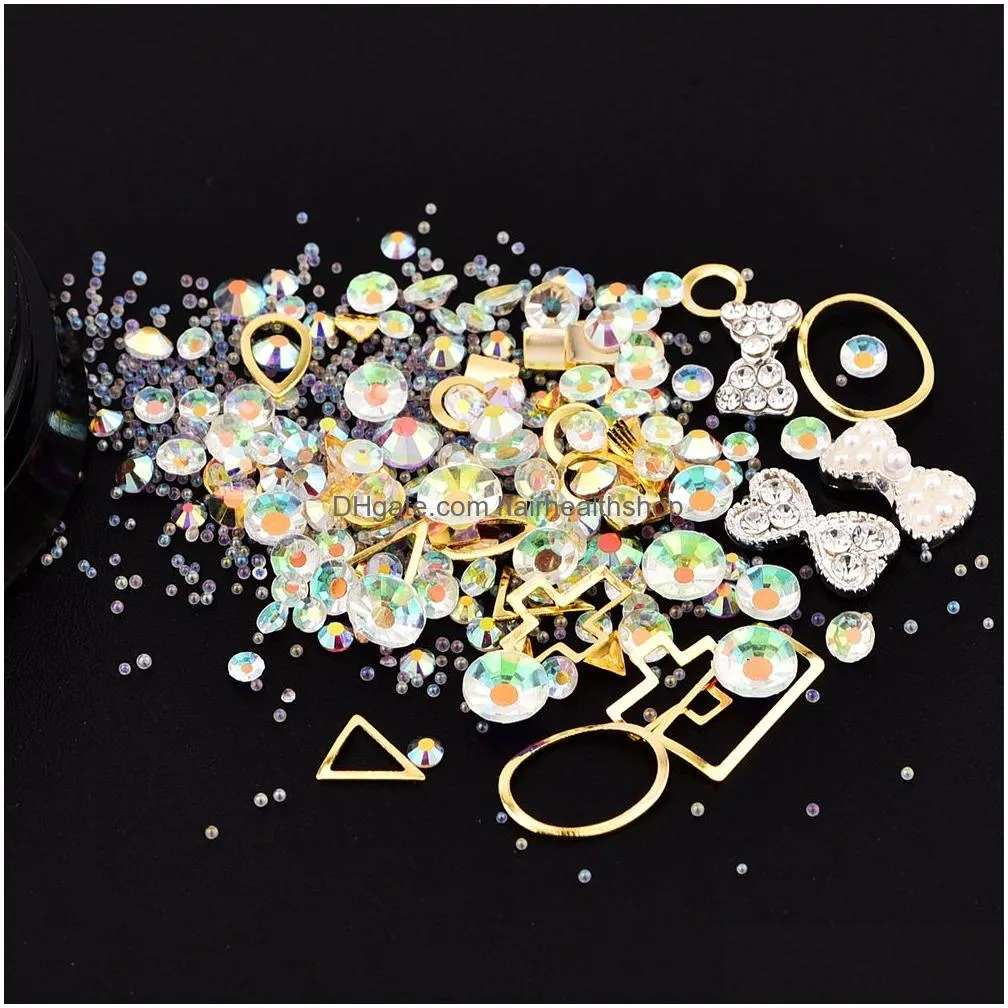 mixed colorful acrylic broken glass rhinestones for nails alloy metal frame diy nails decor manicure 3d nail art decoration gems