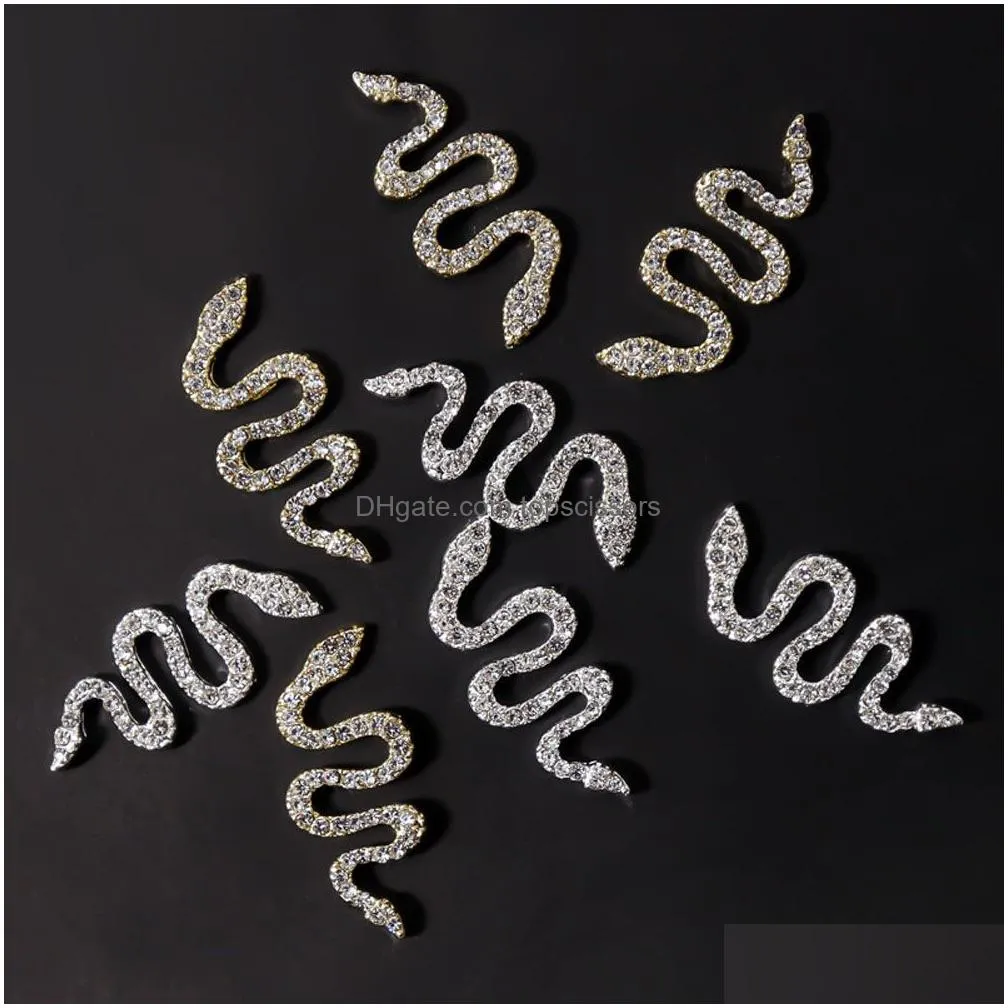 3d glitter rhinestones gold silver snake nails art strass decorations for alloy nail supplies charms tool lhq037