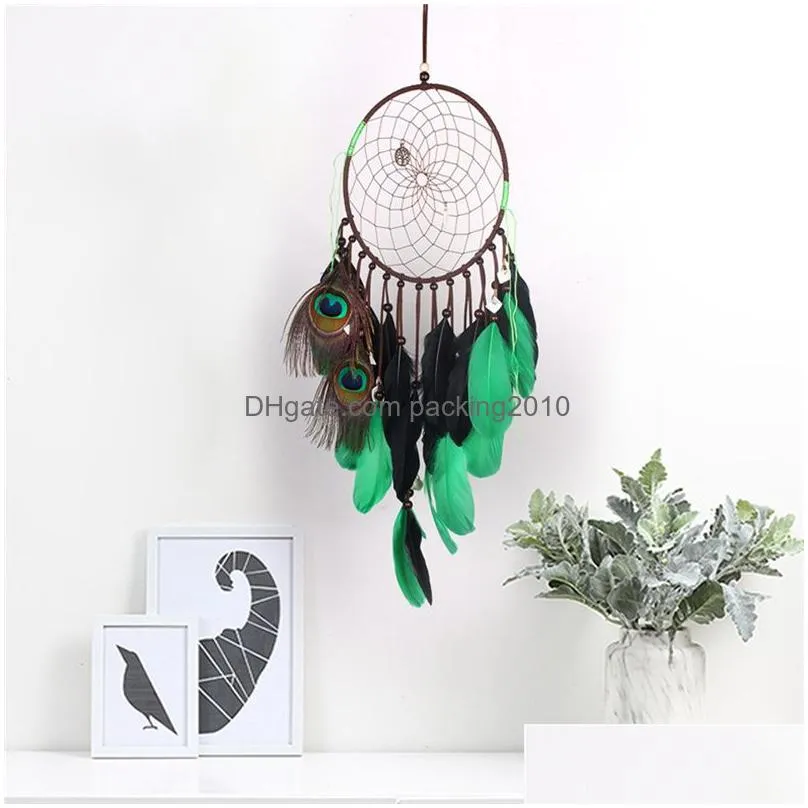 green home walls decor dream catcher wind chimes indian style feather pendant handmade peacock wall hanging t9i001295