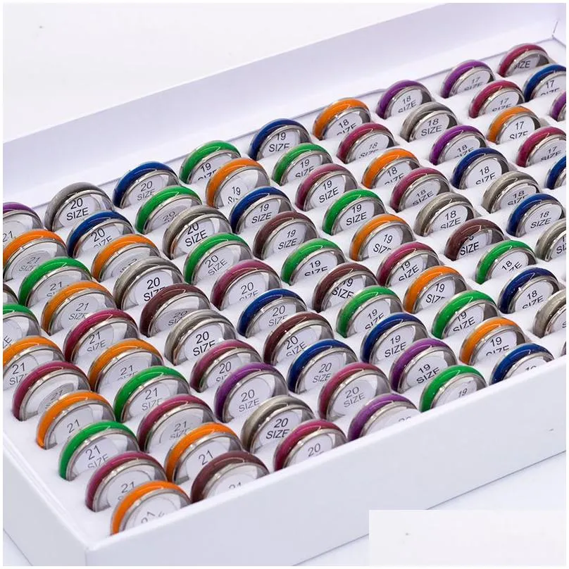 bulk lots 50pcs mixed mens band rings womens colorful cat eye stainless steel rings width 7mm sizes assorted wholesale fashion jewelry