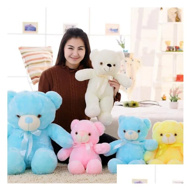 30cm 50cm colorful glowing teddy bear luminous plush toys kawaii light up led stuffed doll kids christmas