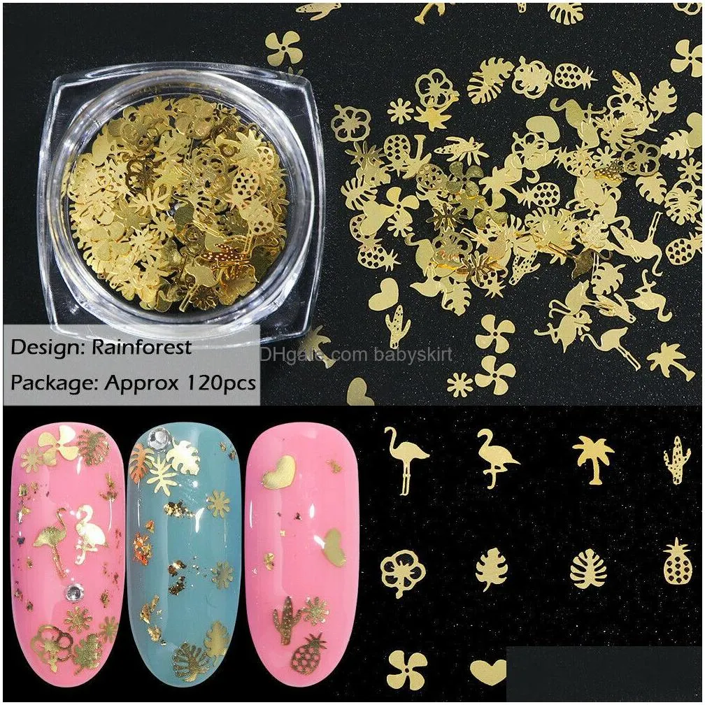 christmas mixed gold flakes 3d nail slice flowers music jewelry metal nails art decorations