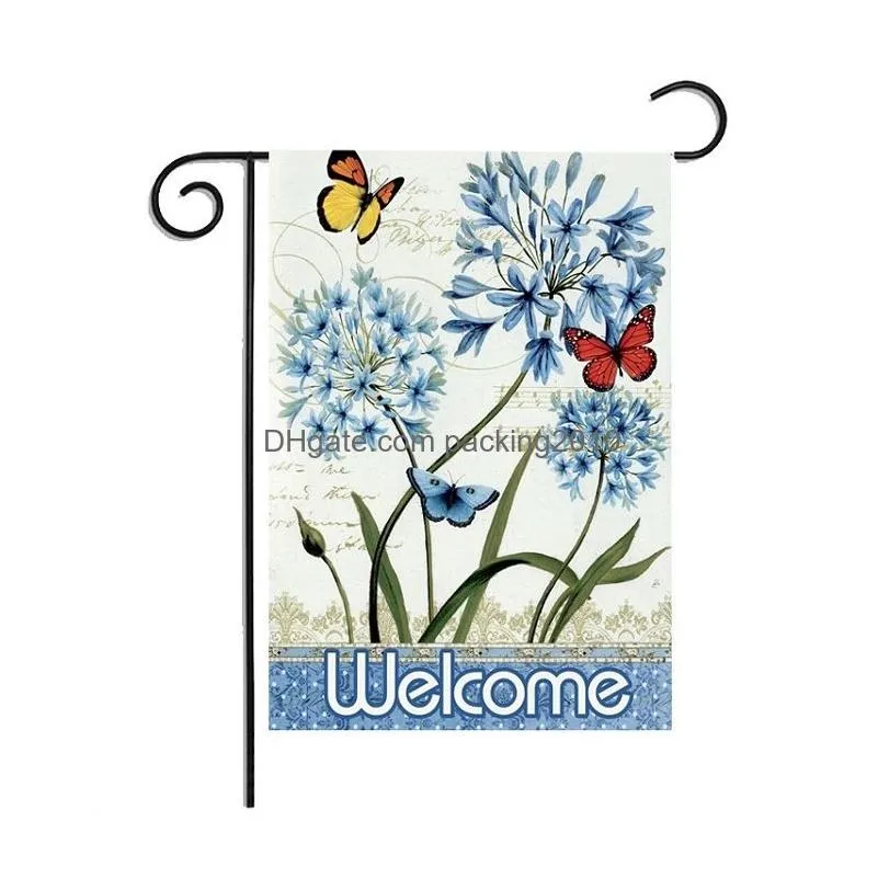 butterfly spring flag linen garden flag double sided printing home outdoor thanksgiving banner flags party supplies 11style t2i51931