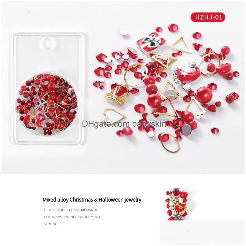 christmas nail art decorations mix metal studs crystal rhinestones snowflake tree hat sock alloy decor manicure accessories