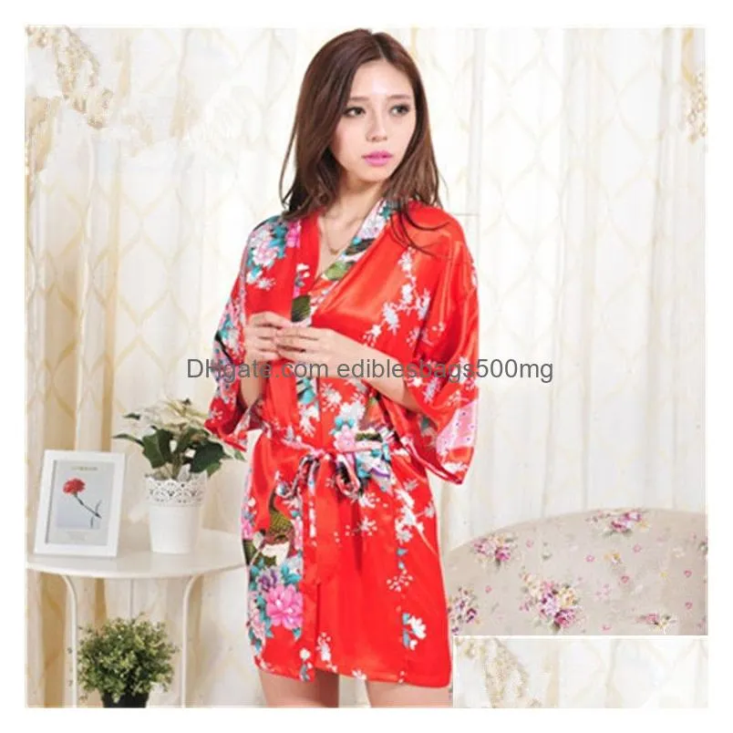  14 colors s-xxl sexy womens japanese silk kimono robe pajamas nightdress sleepwear broken flower kimono t2i245