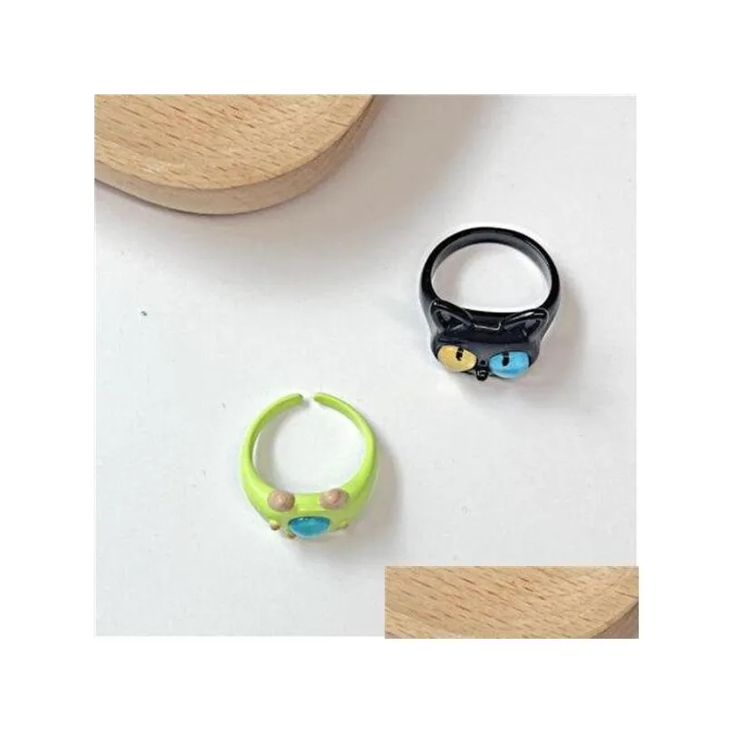 cute green monster rings women fashion sweet two color cat eyes open couple ring wedding finger accessories jewelry gc2063