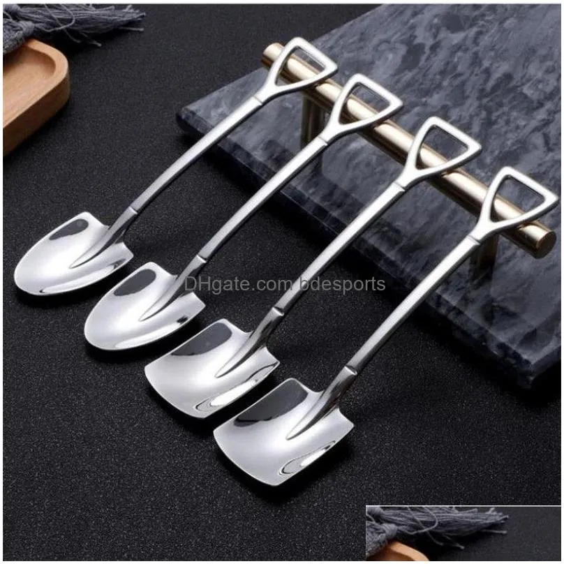 stainless steel spoon mini shovel shape coffee ice cream desserts scoop fruits watermelon square spoons creative kitchen tools