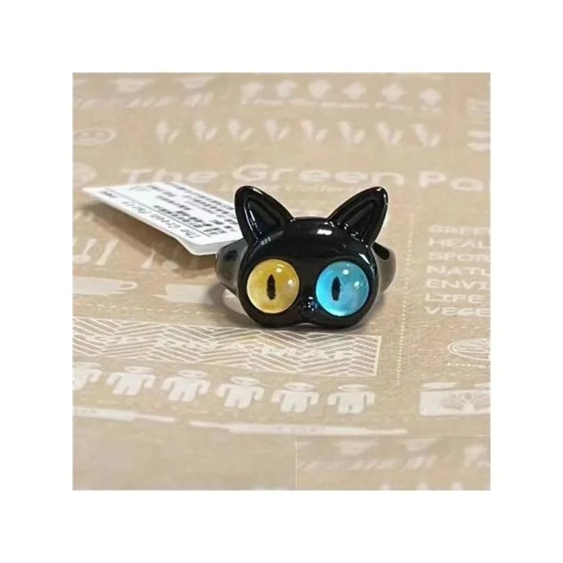 cute green monster rings women fashion sweet two color cat eyes open couple ring wedding finger accessories jewelry gc2063