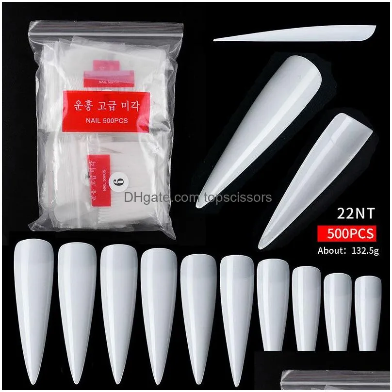 500pcs/bag natural clear false acrylic nail tips full/half cover french sharp coffin ballerina fake nails uv gel manicure tools hp500