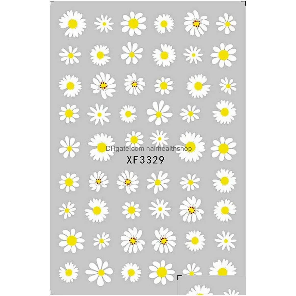 multi 26 styles nail art stickers daisy flower sunflowers self-adhesive colorful nails decals summer decorations for women girls