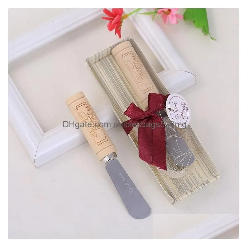 stainless steel spreader with wine cork handle butter knife wedding party favor and gifts favors with box t2i52028