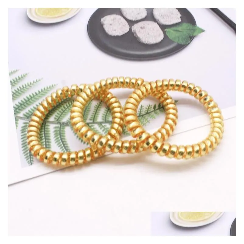 5 cm metal punk telephone wire coil gum elastic band girls hair tie rubber pony tail holder bracelet stretchy scrunchies 11 colors