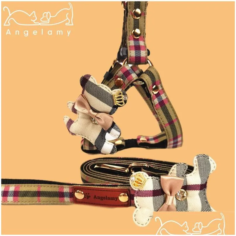 ins style lovely charm pet harnesses cute bear ornament pattern pet leashes festival personality charm keji chai dog collar leashes