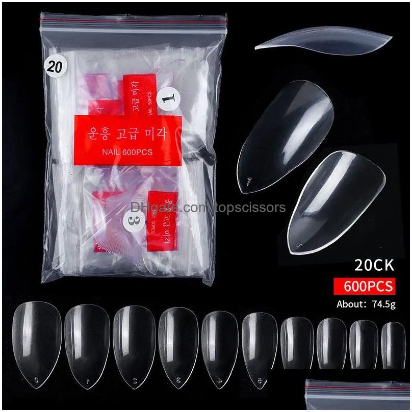 500pcs/bag natural clear false acrylic nail tips full/half cover french sharp coffin ballerina fake nails uv gel manicure tools hp500