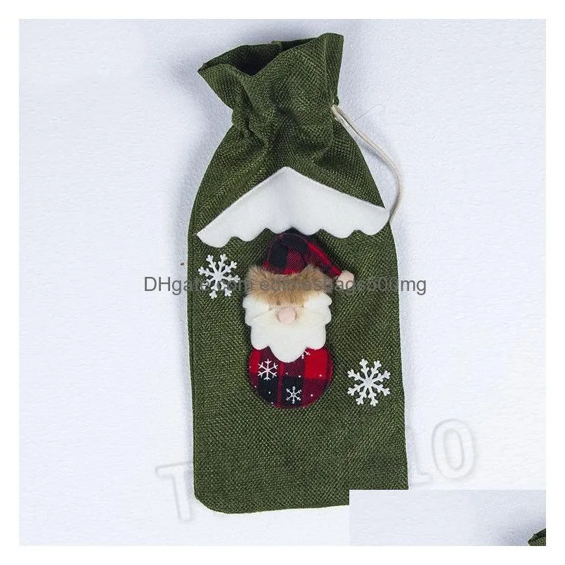  jute wine bags christmas decoration santa claus ornaments xmas champagne wine bottle covers bag drawstring bag partyware