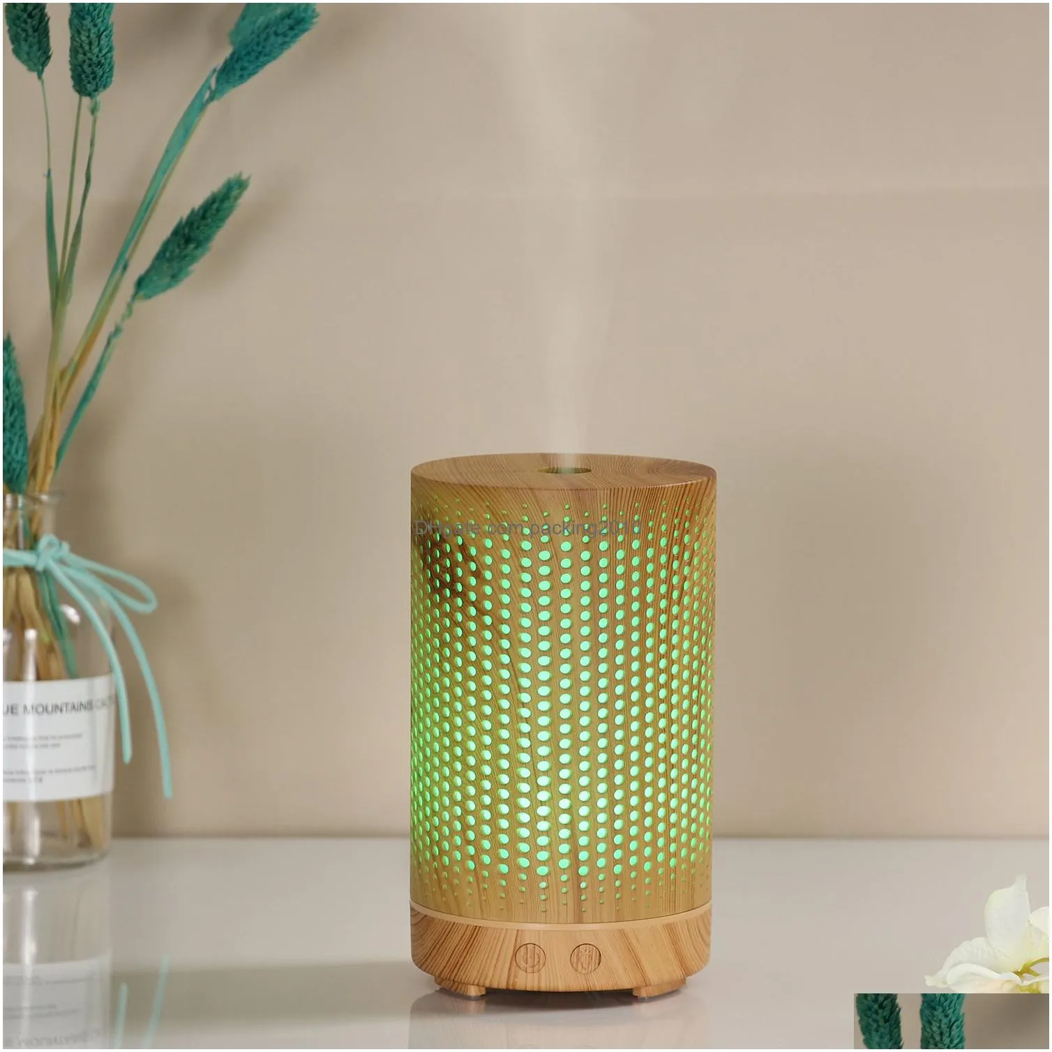 200ml ultrasonic air humidifier hollow-out aromatherapy machine usb wood grain aroma essential oil diffuser with 7colors led light