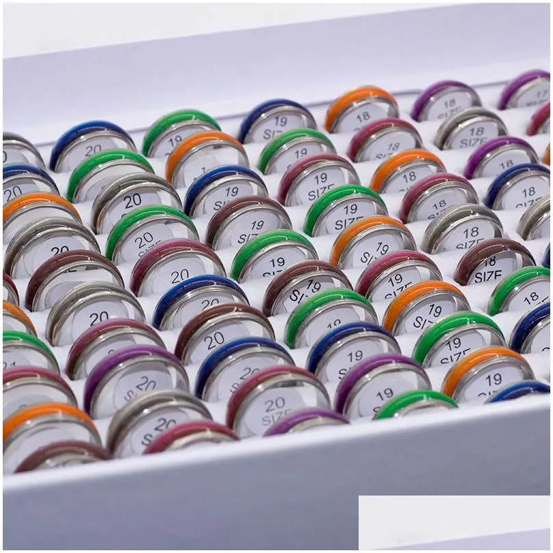 bulk lots 50pcs mixed mens band rings womens colorful cat eye stainless steel rings width 7mm sizes assorted wholesale fashion jewelry