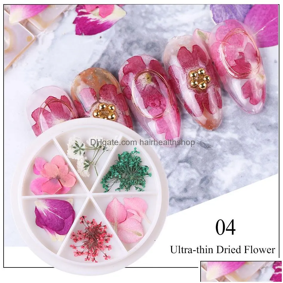 3d dried petal nails decoration in wheel ultrathin natural flower leaves pendant real preserved sticker accessories tips