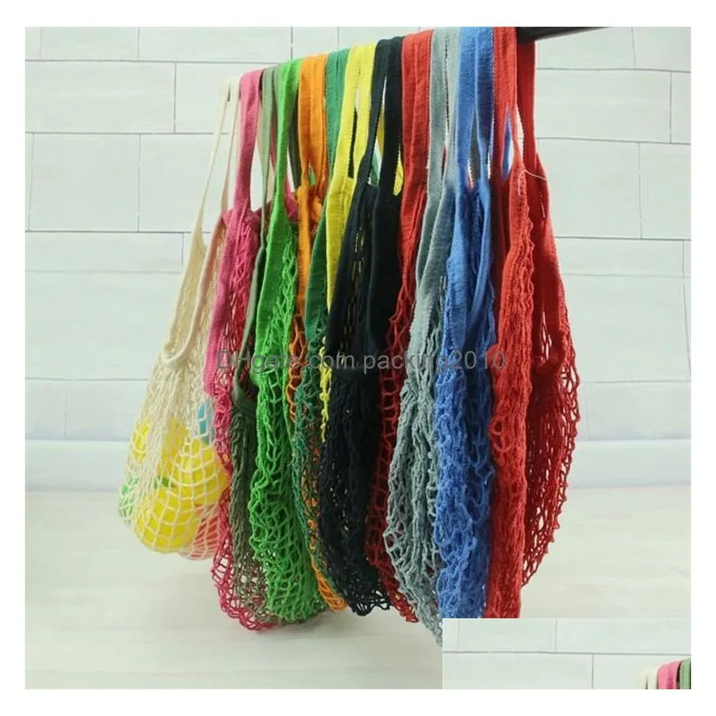 mesh net shopping bags fruits vegetable portable foldable cotton string reusable woven net bags tote for kitchen sundries storage bags