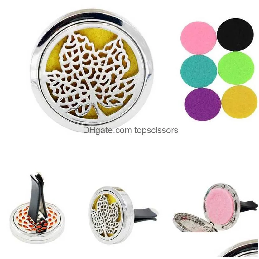 wholesale 30mm car  oil diffuser stainless alloy steel locket air freshener car vent clip with 10 pads ship