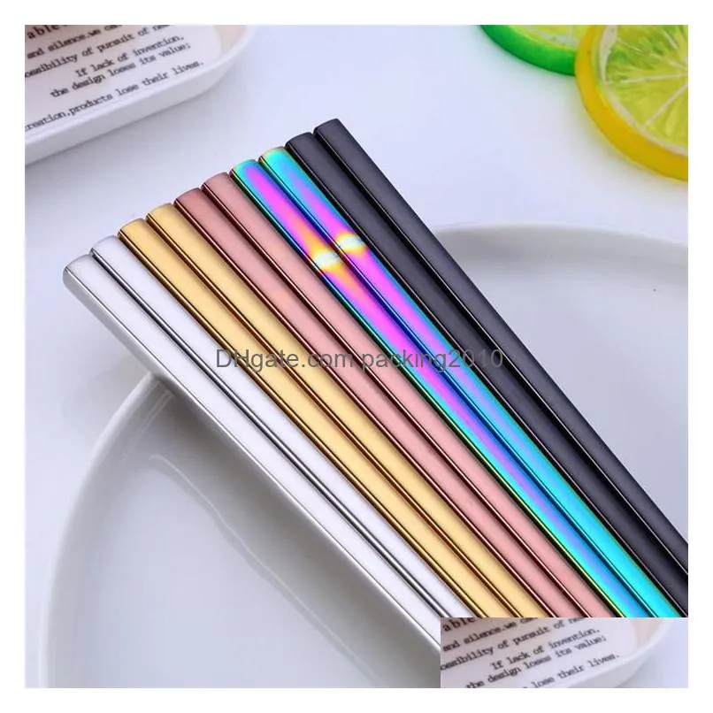 glossy titanium gold-plated chopsticks colorful stainless steel chopsticks rose gold black rainbow square chopsticks120pair t1i825