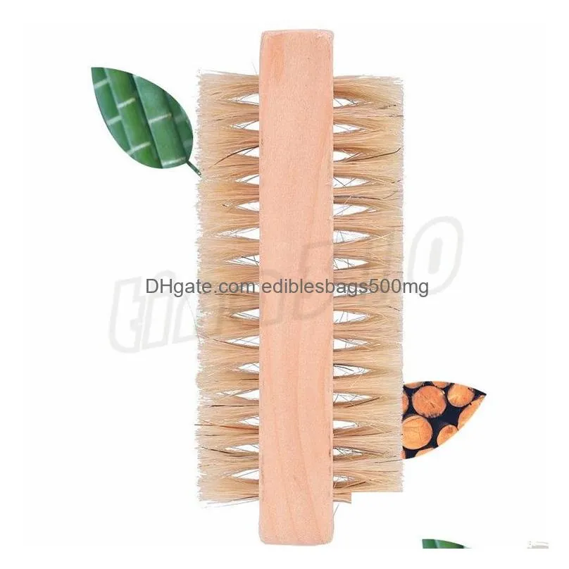 double-sided boar bristles nail brush natural pig bristles cleaning brush wooden massage brush