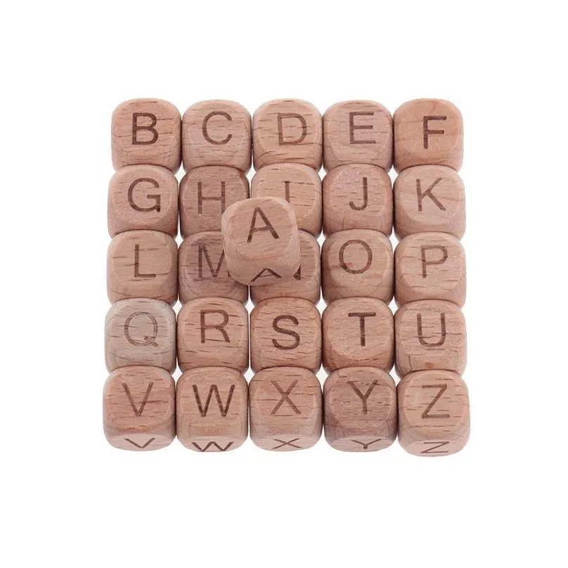 200pcs 12mm beech wooden beads for child wood letters bead baby teether diy beads with letters baby teething toys alphabet 220519