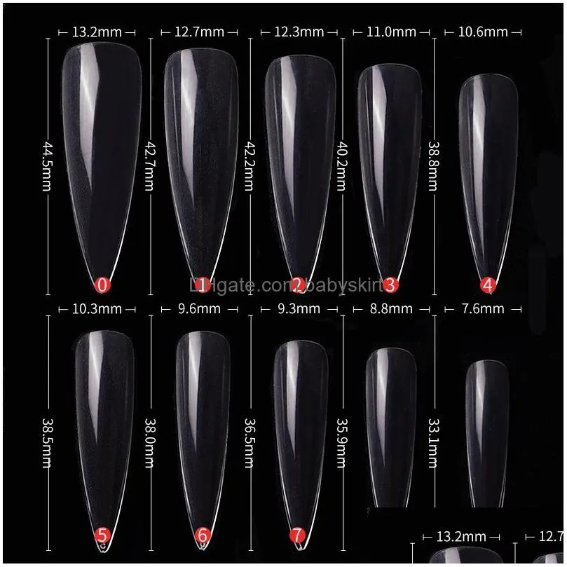 500pcs/set stiletto false nail tips clear/natural full cover pointy fake fingernails acrylic uv gel polish nail salon manicure tools