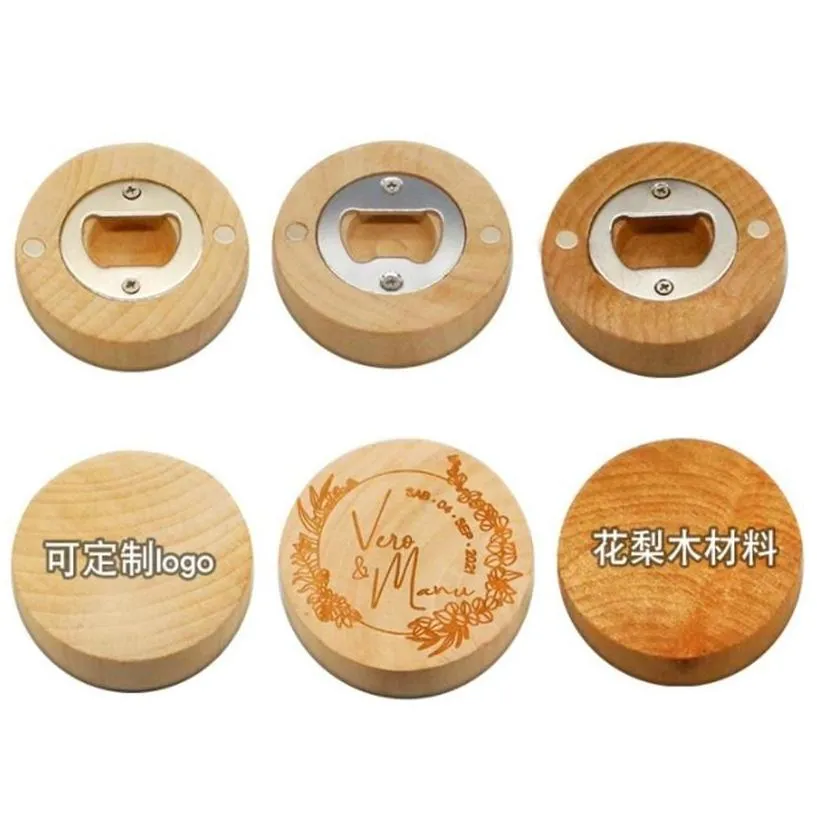 openers can customize engraving logo blank diy wooden round shape bottle opener coaster fridge refrigerator magnet decoration drop d