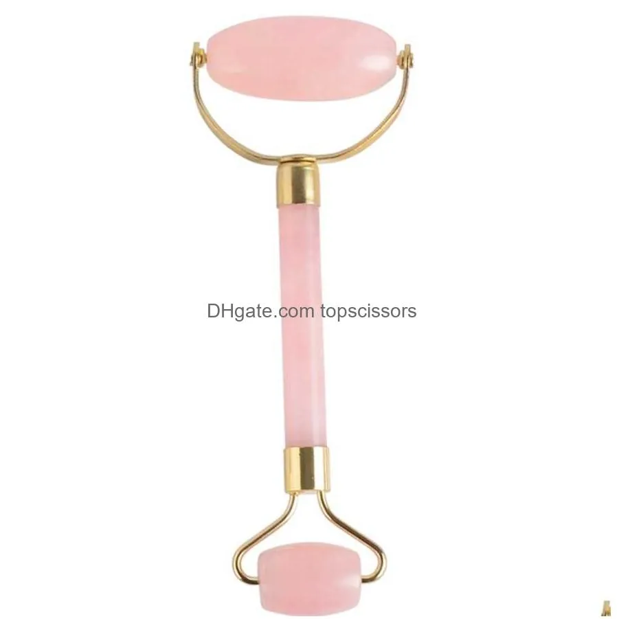 2018 new pink quartz facial relaxation slimming tool rose quartz roller massager jade massage stone for face neck chin wholesale