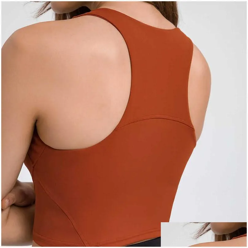 lu-07 racerback yoga tank tops women fitness sleeveless cami top sports shirt slim ribbed running gym shirts with built in bra