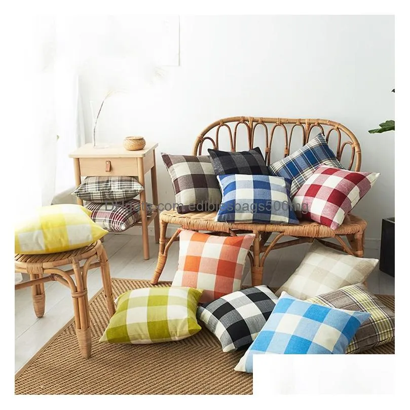 plaid pillow case linen plain striped pillow cover check pattern pillows covers xmas square tartan car pillowcases cushion cover