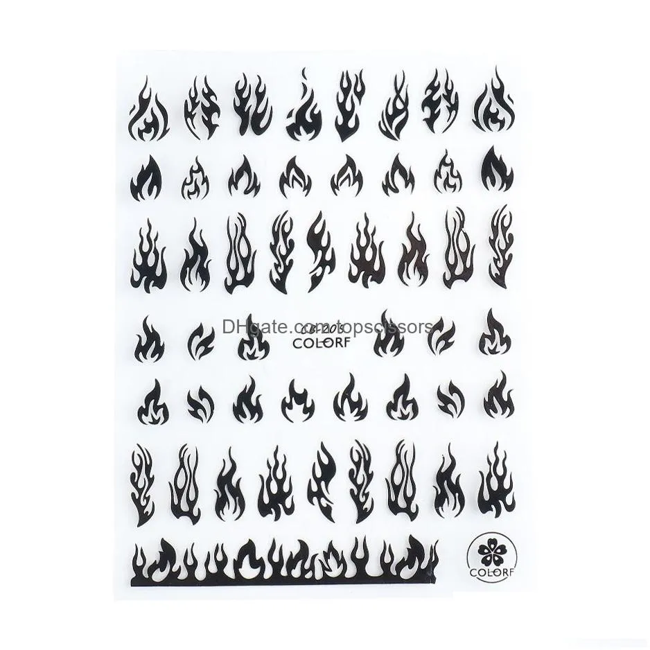 fire flame 3d nail stickers gold white black nails art foil decal slider winter adhesive manicure decoration accessorieschcb205