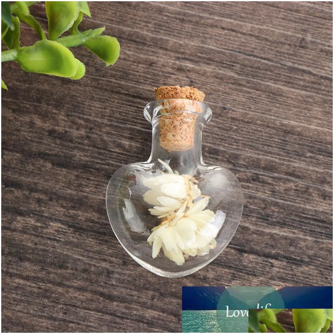 50pcs 2.4 x 2cm 5ml heart-shaped mini glass cork bottles empty sample small jars wishing glass bottle storage vial - transparent