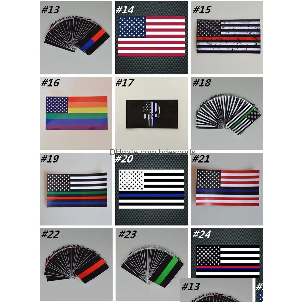 thin blue line flag decal - 6.5x11.5 cm american flag sticker for cars and trucks - wall window stickers decorative stickers i240