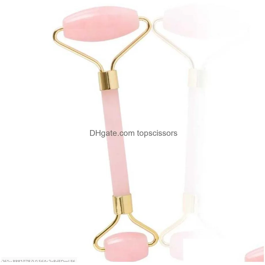 2018 new pink quartz facial relaxation slimming tool rose quartz roller massager jade massage stone for face neck chin wholesale