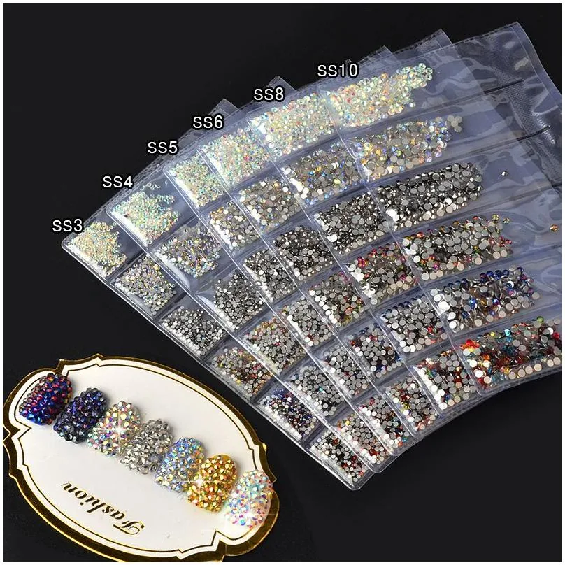 1440pcs/pack colorful nail rhinestones ss3-ss10 non hotfix crystal rhinestone 3d flatback glass strass glitter decorations